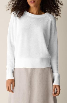 Eileen Fisher Crewneck Organic Linen & Organic Cotton Sweater in White at Nordstrom, Size X-Large