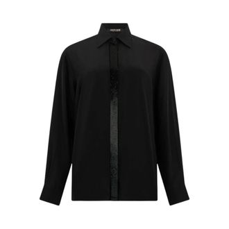 Roberto Cavalli Shirts, female, Black, Size: XS Silk Shirt with Shimmering Detail