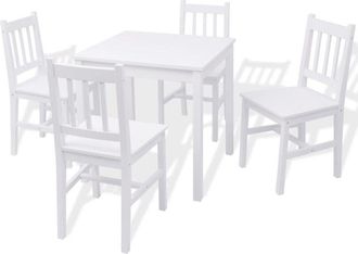 vidaXL Five Piece Dining Set Pinewood White Vidaxl
