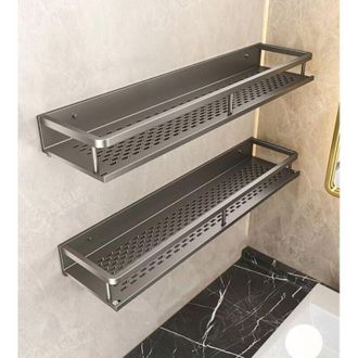 OEM Estante Para Especias De Pared En Aluminio Gris, 30x12x4 Cm - 2 Piezas, Almacenamiento De Cocina Sin Taladrar, Dise&ntilde;o Moderno Y Compacto