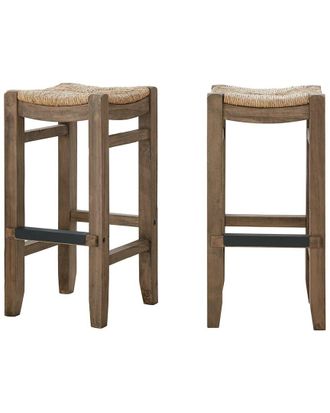 Alaterre Newport Set Of Two 30Inh Wood Bar Stools With Rush Seats