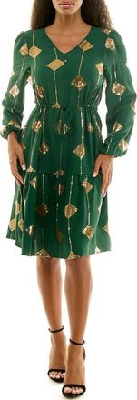 Nina Leonard Balloon Sleeve Drawstring Dress in Jewel Green at Nordstrom Rack, Size X-Large