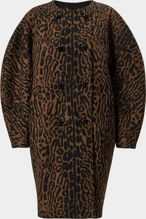 Carolina Herrera Leopard-Print Wool Double-Breasted Cocoon Coat