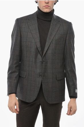 Nino Danieli Plaid Motif Virgin Wool and Cashmere Blazer size 52