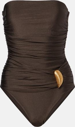 SIMKHAI Lorena appliqu&eacute; ruched swimsuit