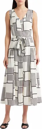 ZOE AND CLAIRE Mixed Geometric Print Midi Dress In Multi
