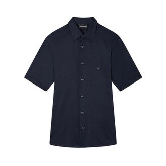 Emporio Armani Shirts - Heren - Korte mouwen Overhemden - Blauw - M - Overhemden
