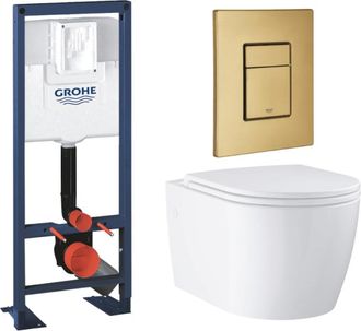 GROHE Pack Wc Suspendido Grohe Sin Brida Y Carenado + Asiento Start + Bastidor De Anchura Reducida + Placa De Accionamiento Cool Sunrise