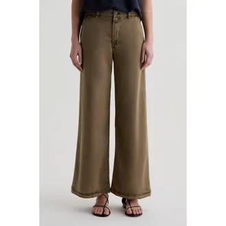 AG - Adriano Goldschmied Caden Twill Wide Leg Pants in Sulfur Mossy Taupe at Nordstrom, Size 27