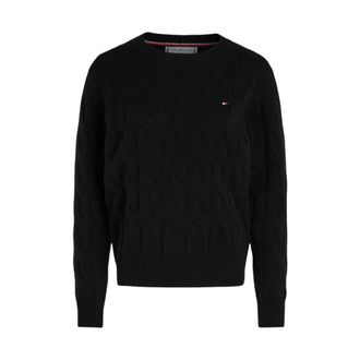 Tommy Hilfiger Round-neck Knitwear, female, Black, Size: S Maglione
