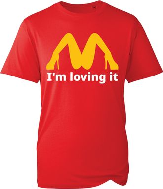 Generic Funny Parody T-Shirt - Im Loving It Legs Logo Tee - Adult Humor Graphic Tee Top for Adults and Unisex (Red, L Years)