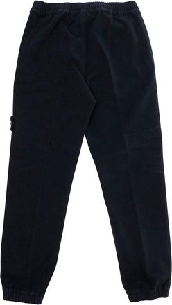 Stone Island Boys Blue Pants With Elastic Waist And Logo Patch Cotton Trousers