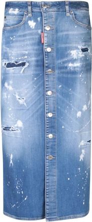 Dsquared2 Katoenen Jas met Voorknop - Dames - Spijkerrokken - Blauw - S - Katoen - Rokken
