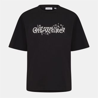 Off-white Heren Off White Bloem Crew Neck Korte Mouwen T-Shirt in Zwart-Wit