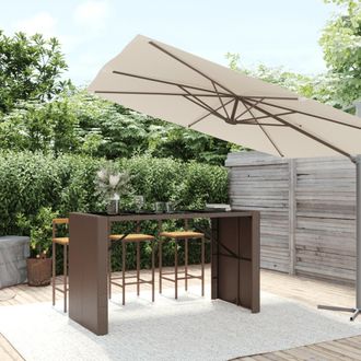 vidaXL Mesa Alta Bar Superficie Vidrio Rat&aacute;n Pe Marr&oacute;n 185x80x110 Cm Vidaxl