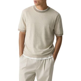 Theory Linen & Silk Short Sleeve Sweater in Silver Cloud at Nordstrom, Size Xx-Large