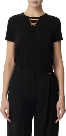 Elisabetta Franchi Tops, Dames, Zwart, L, Katoen, Jersey T-shirt met korte mouwen