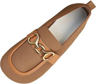 Generic Brown Womens Casual Fashion Round Toe Shallow Mouth Shoes Metal Buckle Low Heel Comfortable Flat Design for Versatile Wear