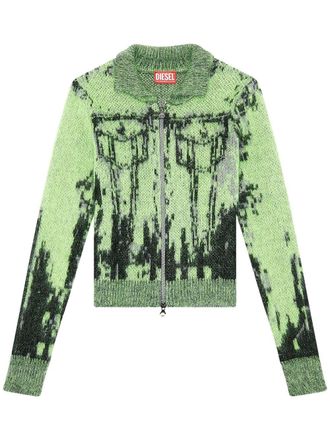Diesel M-Taphos patterned intarsia-knit jumper - women - Mohair/Polyamide/Wool - S - Green