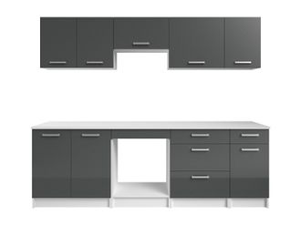 Vente-Unique Cocina completa - Con encimera 240 cm - Gris brillante y Blanco - TRATTORIA