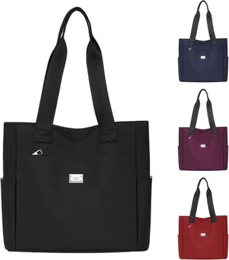 Generic Large Capacity Nylon Tote Bag for Women, Lightweight Shoulder Bag with Zipper, Crossbody Handbag for School Shopping Travel Work Daily Use (Black)