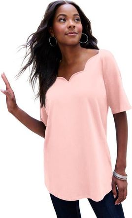 Roaman's Plus Size Ultimate Scalloped Neck Tee in Soft Blush at Nordstrom, Size 24