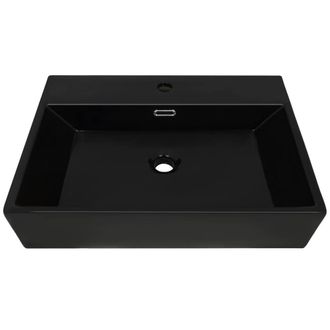 Berkfield Home Elegant Basin with Faucet Hole Ceramic Black 60.5x42.5x14.5 cm