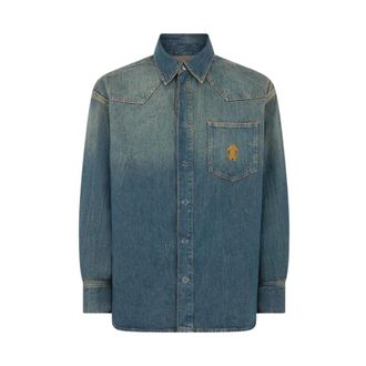 Roberto Cavalli Blue Denim Shirt With Monogram RC - male - Roberto Cavalli - Denim Shirts - Blue - S - Shirts