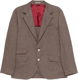 Brunello Cucinelli Linnen Single-Breasted Jasje - Heren - Blazers - Bruin - L - Linnen - Jassen