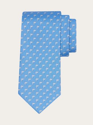 Ferragamo Men Shark print silk tie Blue