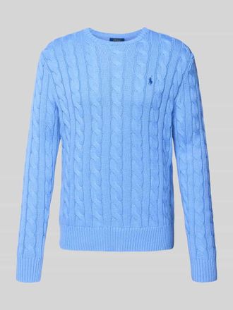 Polo Ralph Lauren Strickpullover mit Zopfmuster Modell DRIVER in Bleu, Gr&ouml;&szlig;e XL