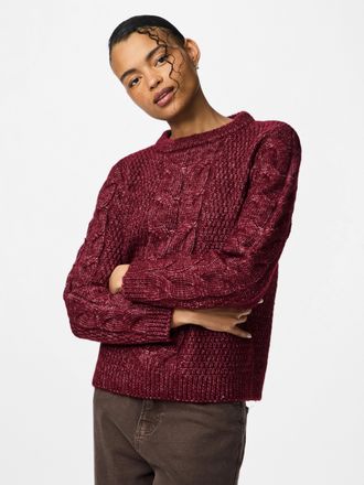 Pieces Strickpullover PIECES PCNINA LS O-NECK KNIT NOOS BC, Damen, Gr. XL, lila (tawny port), Strick, Obermaterial: 82% Polyester, 14% Polyacryl, 4% Wolle, u