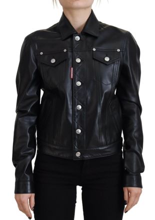 Dsquared2 Dsquared&sup2; Leather Collared Long Sleeves Womens Jacket (Pre-Owned)