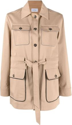 Ferragamo Lange Jas - Dames - Zomerjassen - Beige - 2XS - Katoen - Jassen