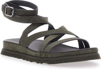 UGG Womens Ankle Strap Sandals Goldengaze Embossed Brown Leather
