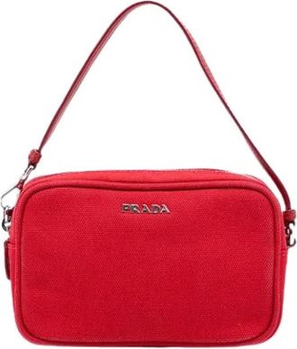 Prada Pre-owned Shoulder Bags, female, Red, Size: ONE SIZE Pre-owned Vintage Canvas Shoulder Bag