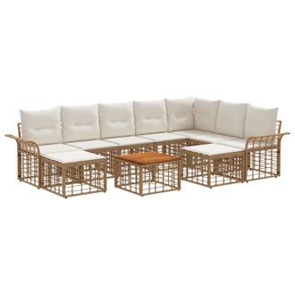 vidaXL Conjunto De Sof&aacute;s De Exterior 10 Pcs Natural Y Crema Poli&eacute;ster Vidaxl