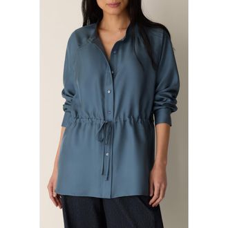 Eileen Fisher Silk Mandarin Collar Shirt with Tie in Coldspring at Nordstrom, Size Xx-Small