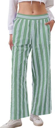 Generic Mint Lime Green My Recently Track Athletic Yoga Match Brunch Pants Sets for Women Loose Fit Ruched High Cut 2 Piece Striped Flare Wide Leg Pants Pajam