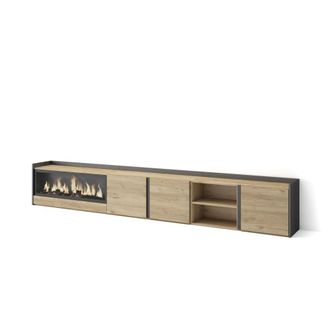 Skraut Home Mueble tv efecto madera roble negro 315x35x50cm chimenea efecto fuego