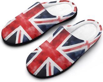Generic Union Jack British UK Flag Watercolor Mens Slippers Memory Foam Winter Warm Sandals Slip On House Shoes Size 7-14