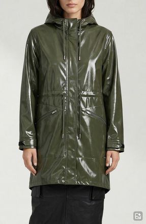 Noize Sibil-V Hooded Water Resistant Coated Vinyl Raincoat in Khaki Vinyl at Nordstrom, Size X-Small