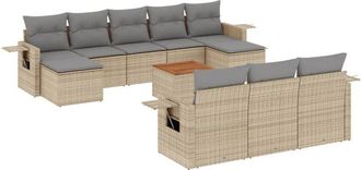 vidaXL Juego De Sof&aacute;s Jard&iacute;n Con Cojines Beige Mezcla 11 Pzas Rat&aacute;n Pe Vidaxl