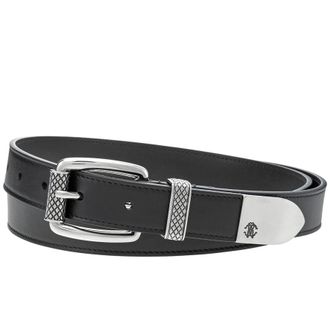 Roberto Cavalli Mens Black Leather Gange Adjustable Belt, Size 110 cm
