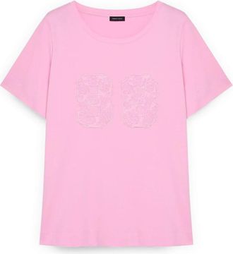 Fiorella Rubino Katoenen T-shirt met College Stijl - Dames - T-shirts - Roze - L - Katoen - Tops