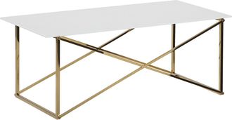 Beliani Beliani - Mesa De Centro Rectangular Tablero De Vidrio Templado Blanco Patas Doradas Base De Acero Inoxidable 100 X 50 Cm Glam Emporia