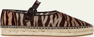 Loeffler Randall Clover Zebra-Printed Mesh Mary Jane Espadrilles