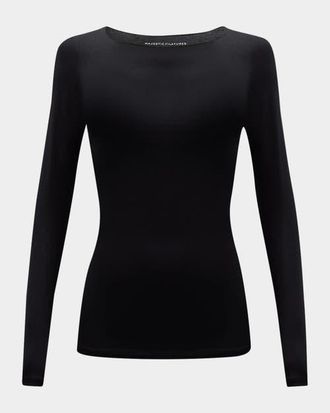 Majestic Filatures Soft Touch Long Sleeve Merrow Edge Boatneck T-Shirt in Noir at Nordstrom, Size 4