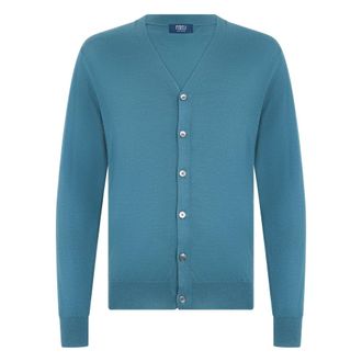Fedeli Cardigans, male, Blue, Size: L Soft Cardigan with Classic Collar