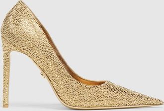 Gucci Womens Donna Crystal Pump, Gold, Metal